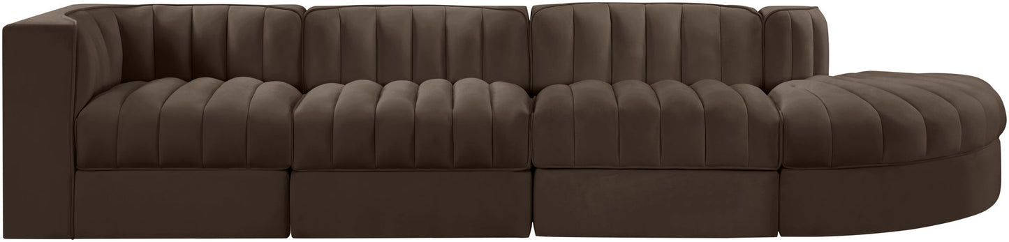 Rummi - Velvet Performance Fabric Upholstered 4 Piece Modular Sectional With Reverse Corner Chair