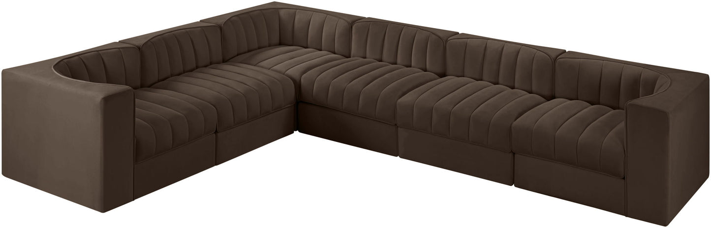 Rummi - Velvet Performance Fabric Upholstered 6 Piece Modular Sectional (With 3 Corner Chairs)