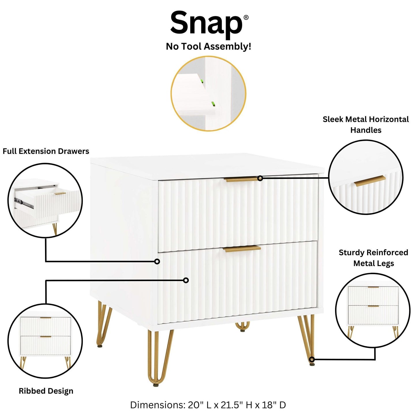 Manhattan Dumbo - Fluted 2-Drawer Nightstand