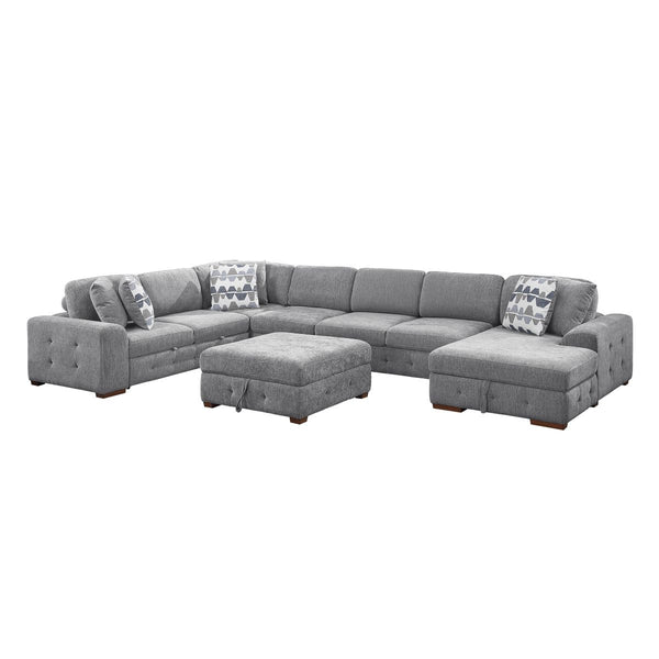 Raife 6-Piece Sectional with Right Chaise, Pull-out Bed and Ottoman