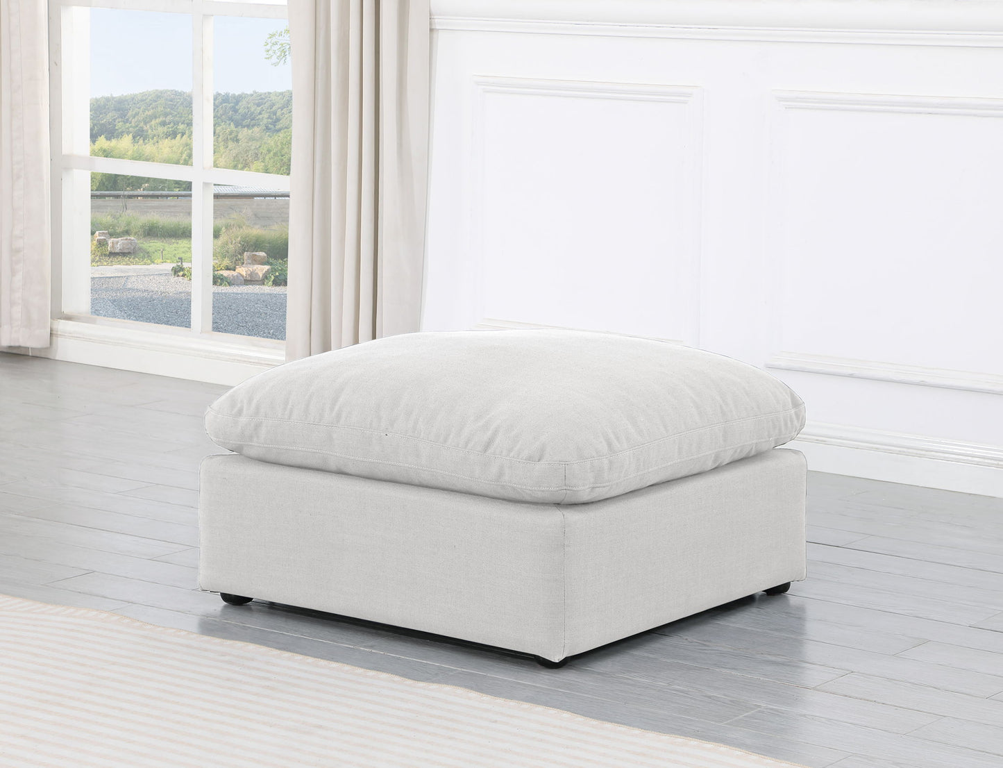 Indulge - Linen Ottoman - White