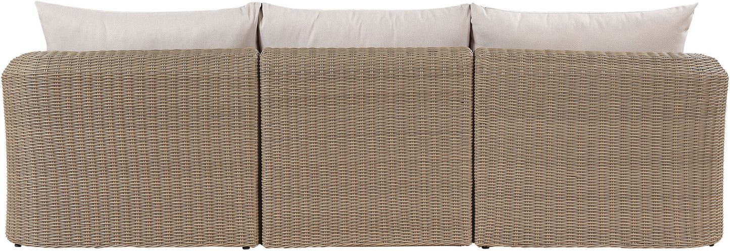 Seacrest - Olefin Water Resistant Fabric And Wicker 3 Piece Outdoor Patio Modular Sofa