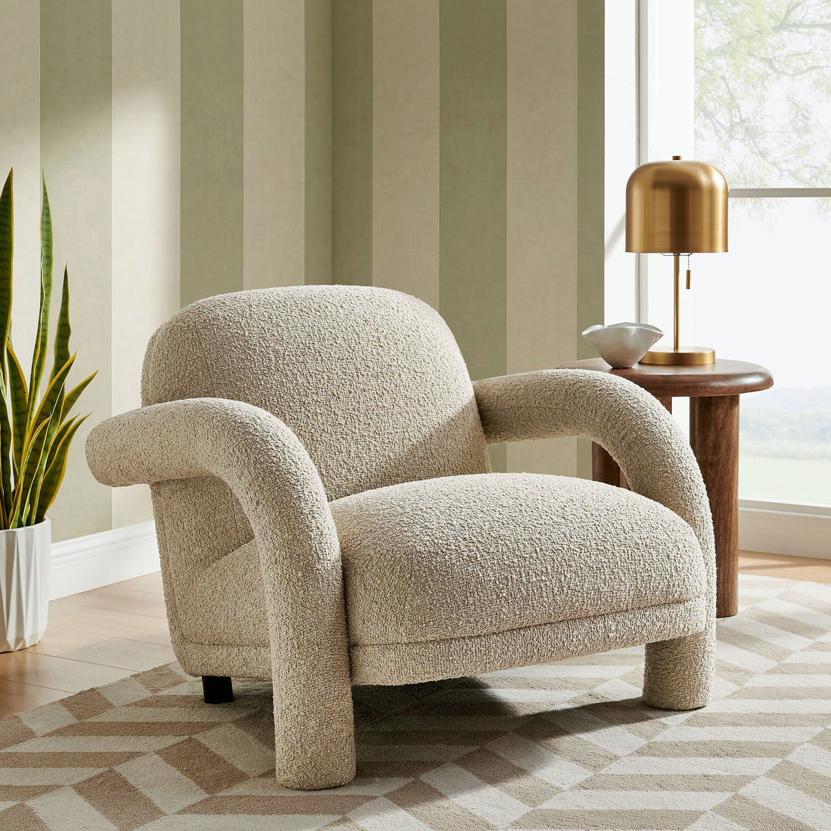 Ferris Textured Woven Fabric Lounge Chair - Linen
