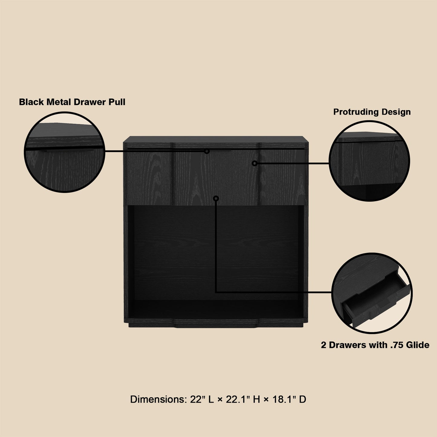 Manhattan Clive - 1-Drawer Nightstand