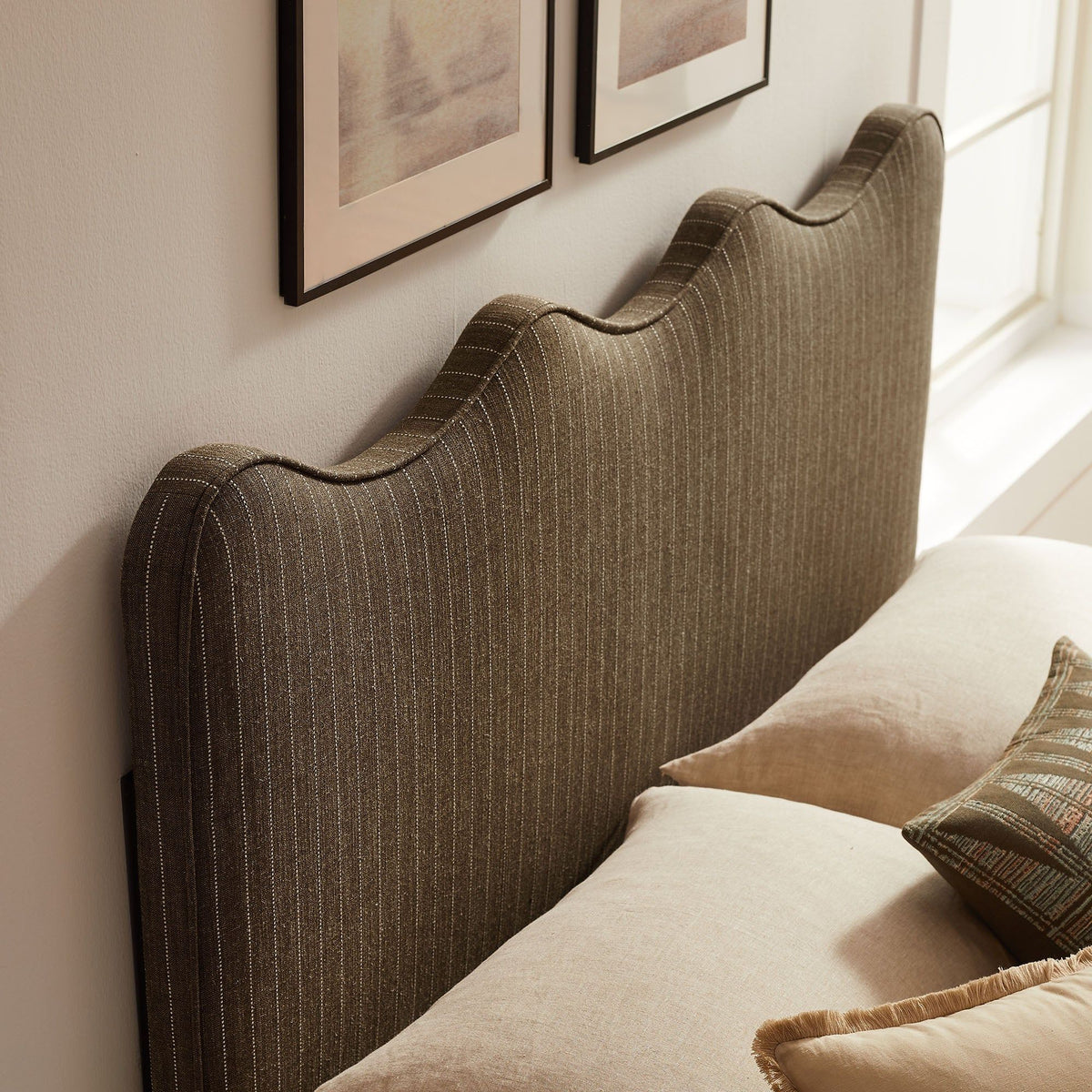 Athena Striped Fabric Upholstered Headboard - Queen, Earth Stripe