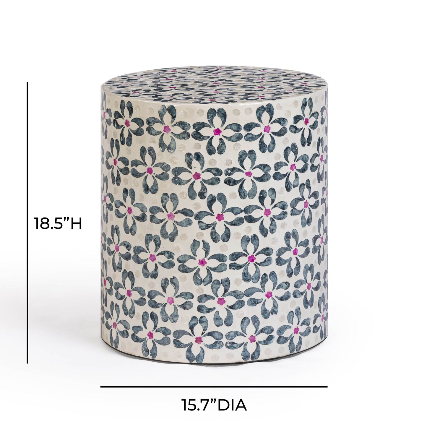 Lorna - Capiz Shell Motif Stool - Aqua Floral