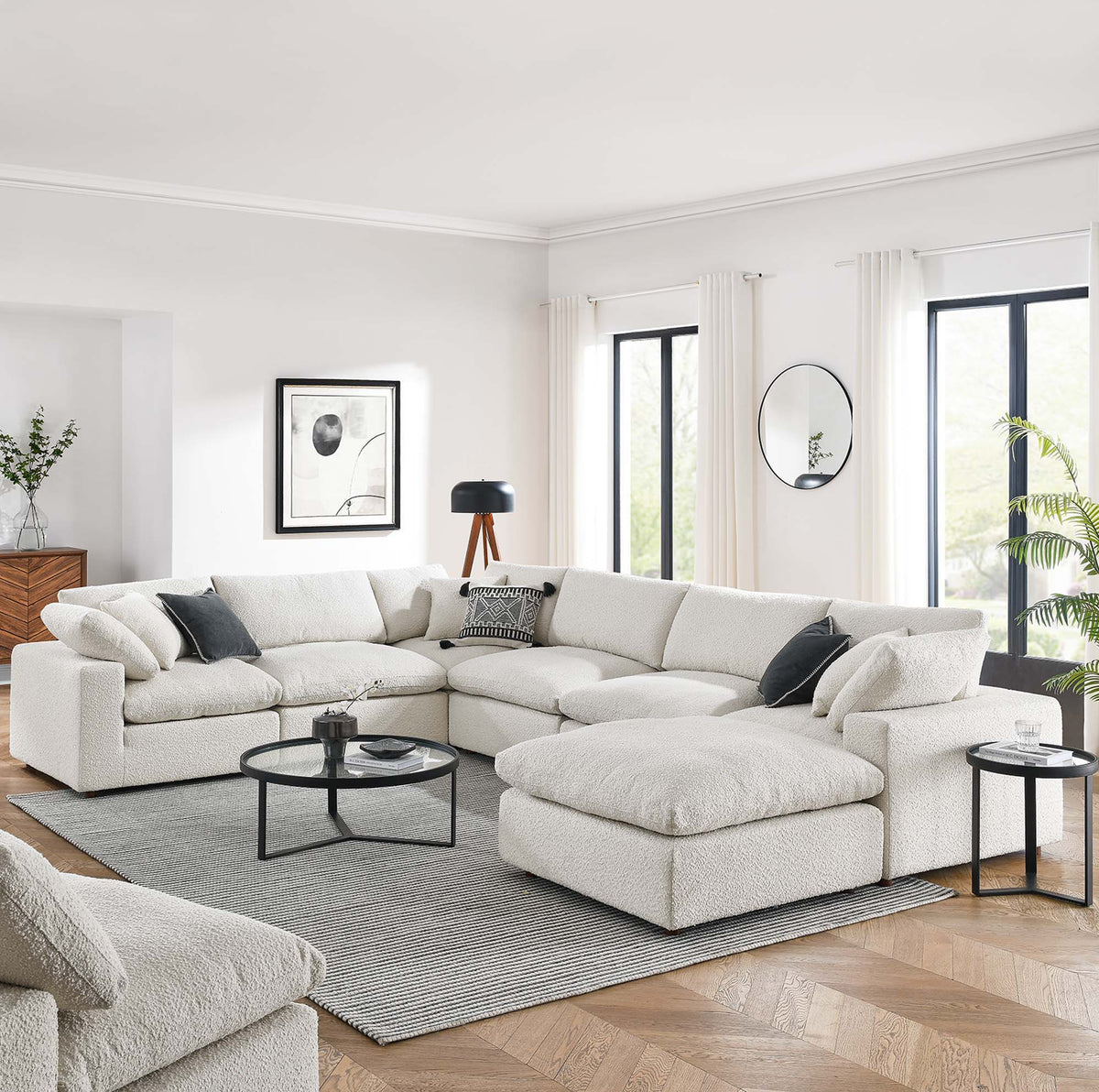 Commix Down Filled Overstuffed Boucle 7-Piece Sectional Sofa - Ivory