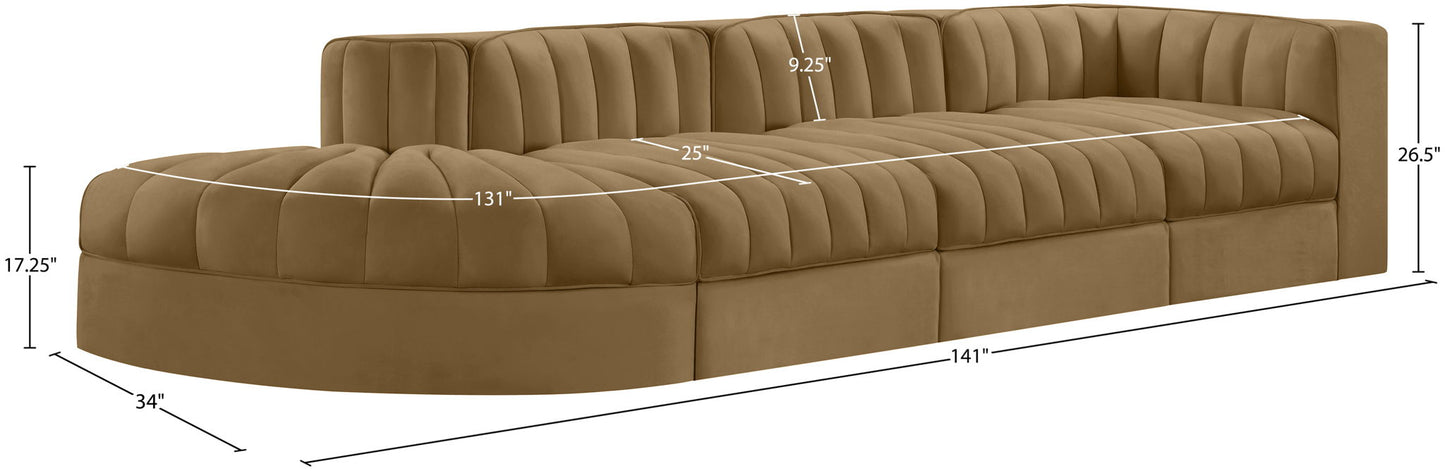 Rummi - Velvet Performance Fabric Upholstered 4 Piece Modular Sectional With Reverse Corner Chair