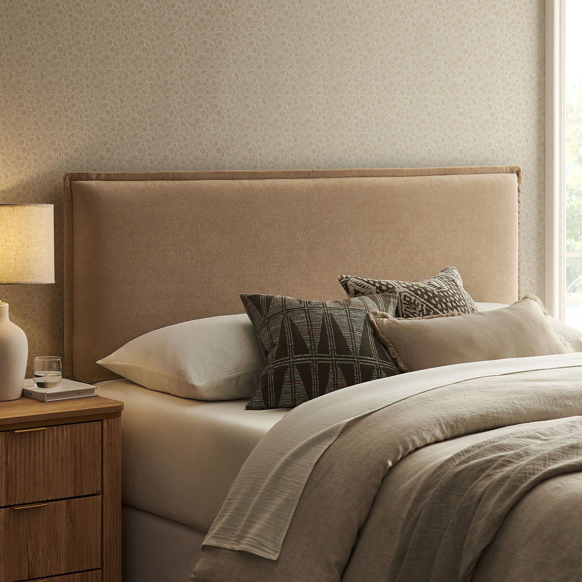 Camille Upholstered Linen Blend Headboard - King, Almond