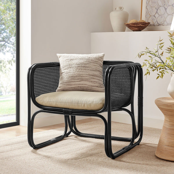 Ellis Natural Rattan Accent Armchair - Black