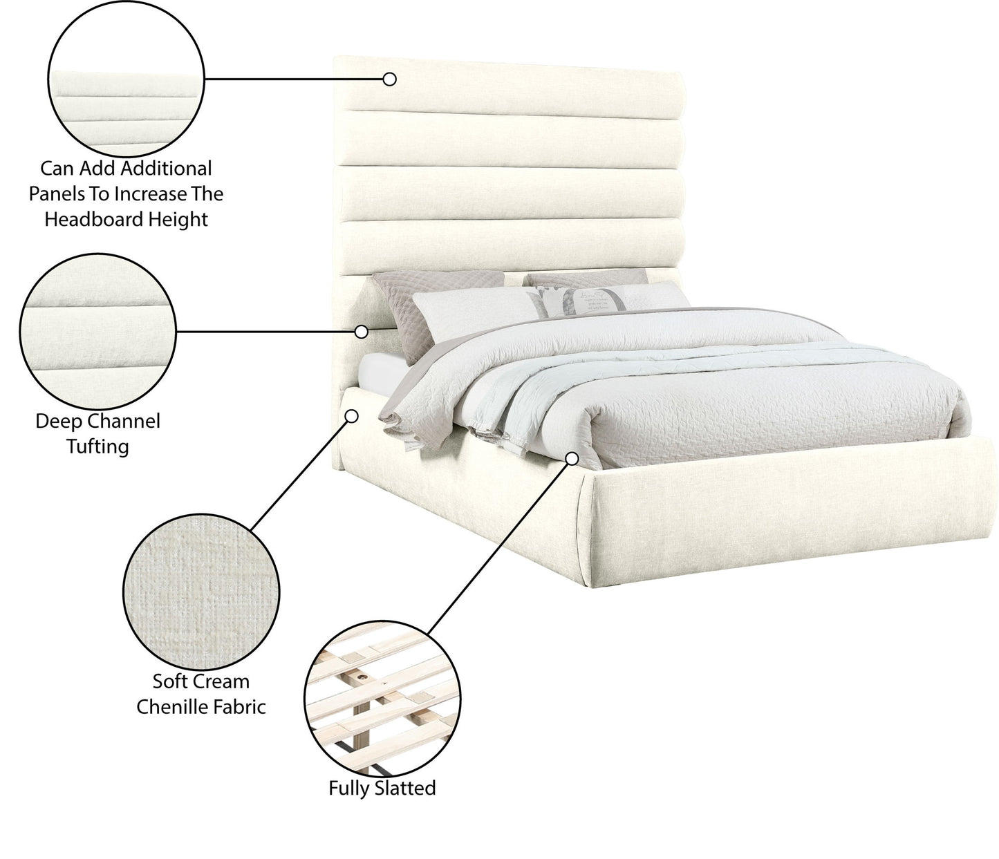 Adam - Chenille Fabric Bed With 70.5" Headboard