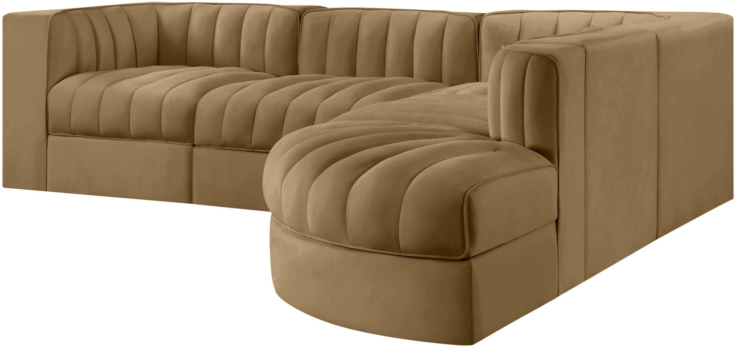 Rummi - Velvet Performance Fabric Upholstered 5 Piece Modular Sectional