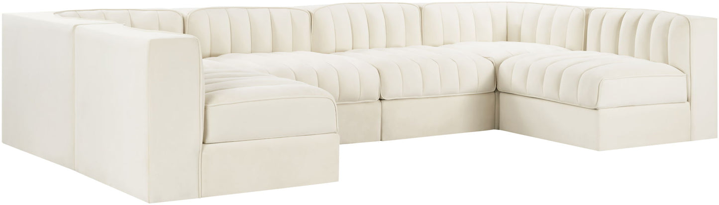Rummi - Armless Velvet Performance Fabric Upholstered 6 Piece Modular Sectional