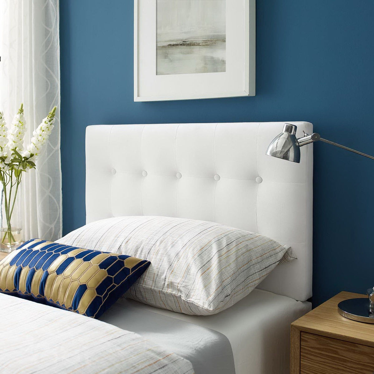 Emily Biscuit Tufted Performance Velvet Headboard - Twin, White