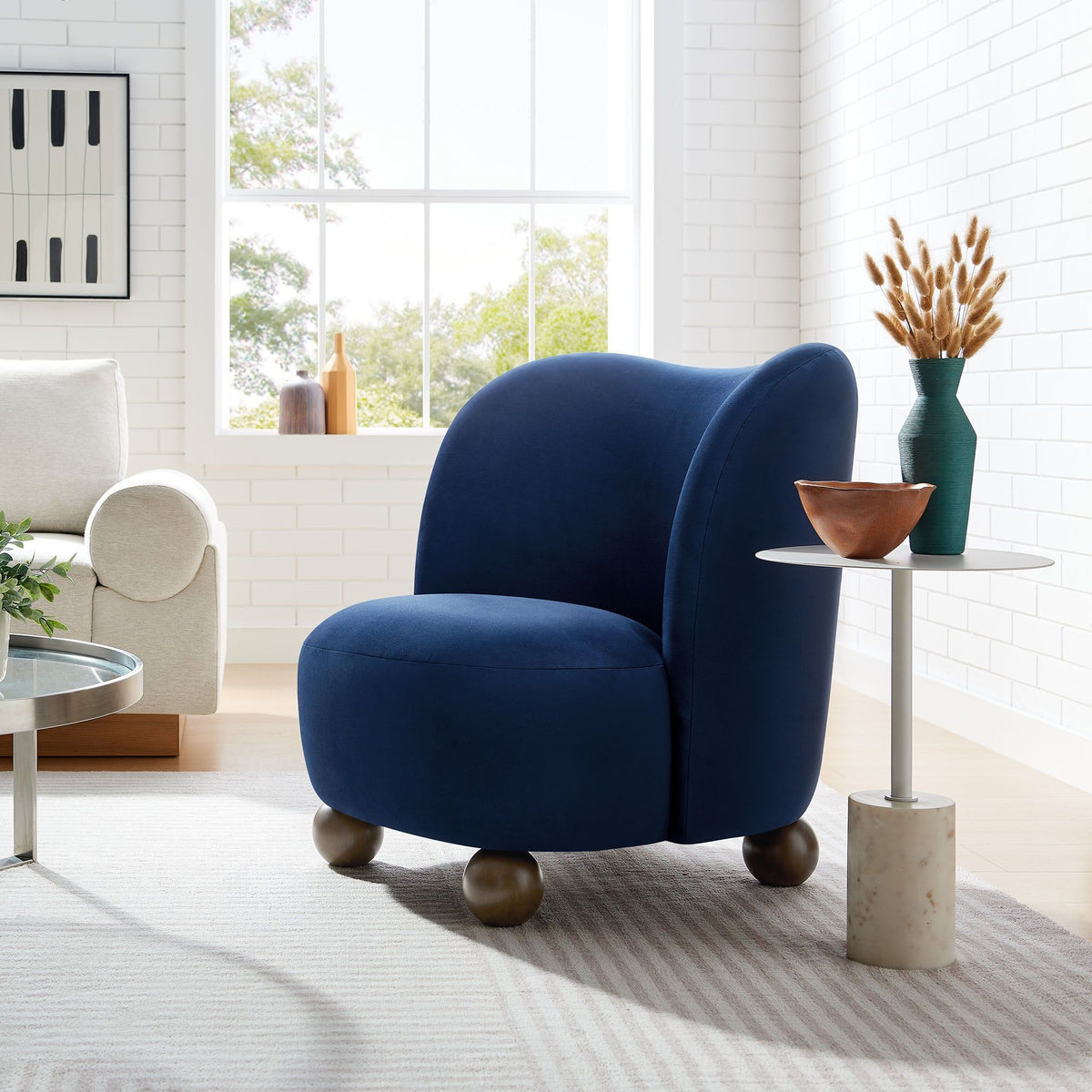 Monroe Performance Velvet Accent Chair - Midnight Blue Walnut