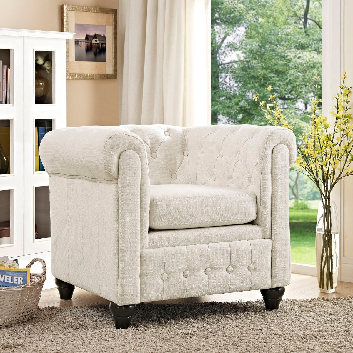 Earl Upholstered Fabric Armchair - Beige