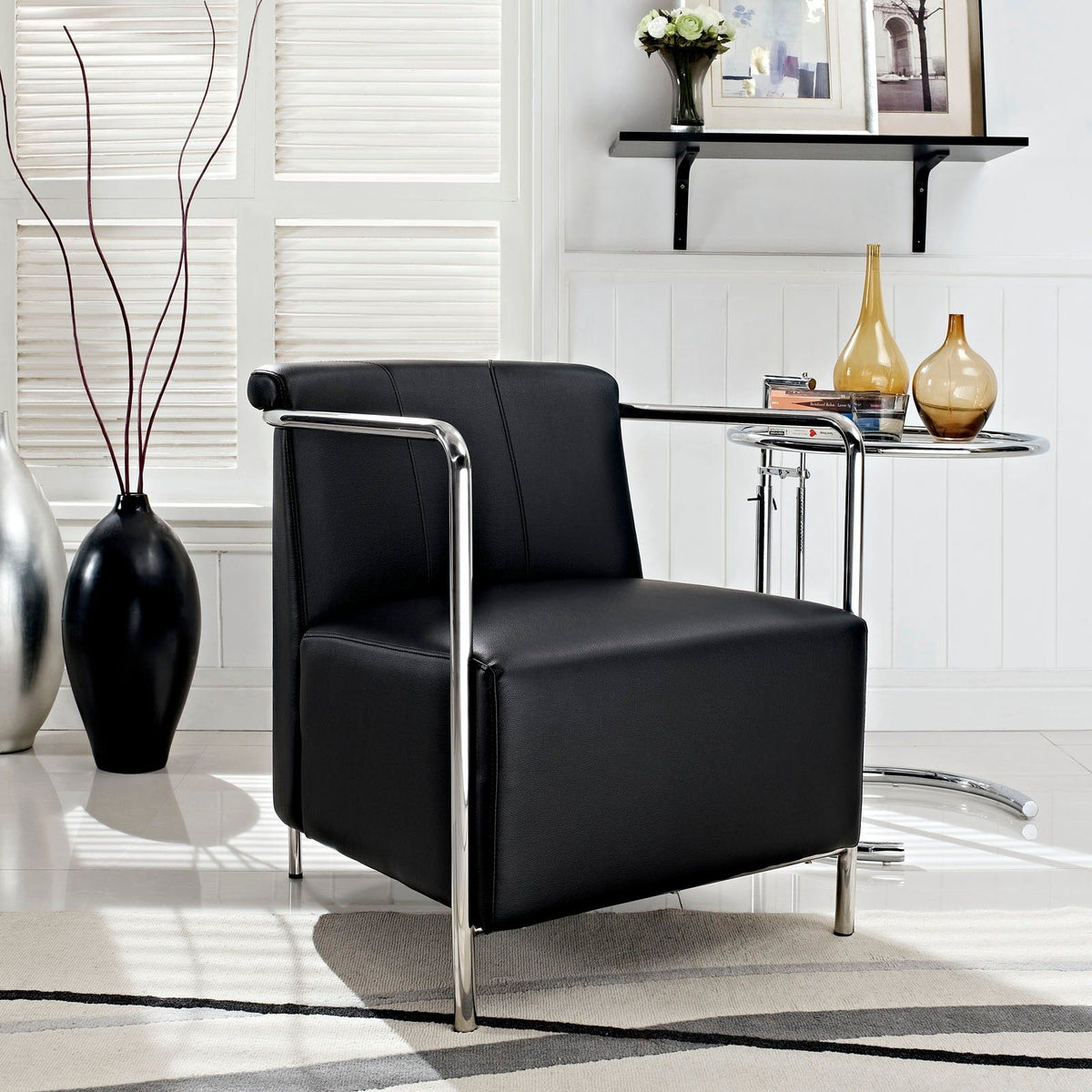 Ebb Upholstered Vinyl Lounge Chair - Black