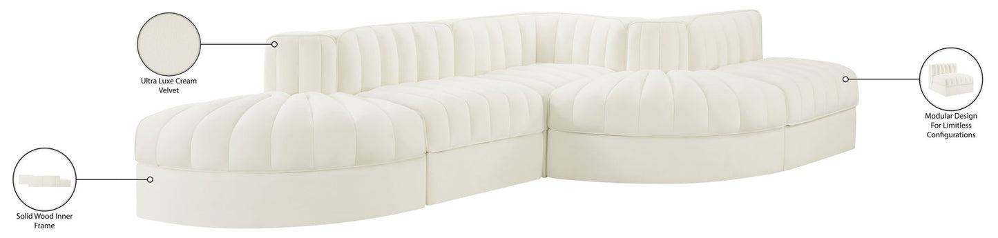 Rummi - Rounded Velvet Performance Fabric Upholstered 5 Piece Modular Sectional