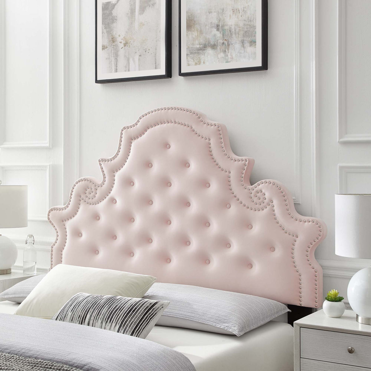 Diana Tufted Performance Velvet Headboard - Full/Queen, Pink