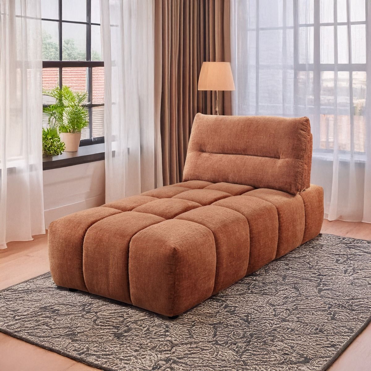 Loanna - Modular - Chaise - Coral Red Chenille