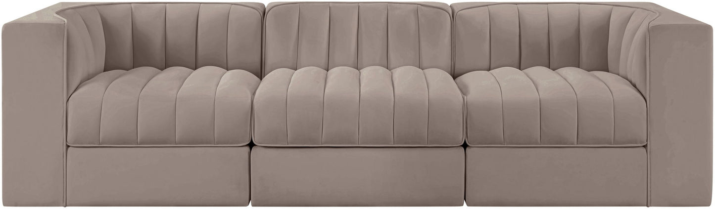 Rummi - Velvet Performance Fabric Upholstered 3 Piece Modular Sofa