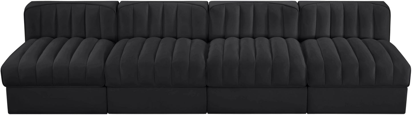 Rummi - Armless Velvet Performance Fabric Upholstered 4 Piece Modular Sofa
