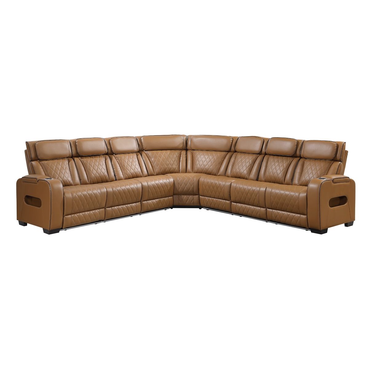 Fairway 3-Piece Power Reclining Sectional with Center Drop-Down Cup Holders, Power Headrests, Storage Arms(Top and Side), Cup holders, Charging Ports, Reading Lights, Wireless Chargers, Charging Ports and LED Lighting