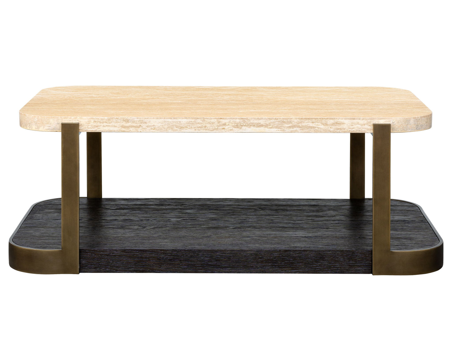 Avalon - Cocktail Table - Bronze Metal Frame With Travertine & Espresso