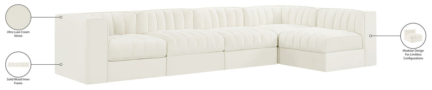 Rummi - Velvet Performance Fabric Upholstered 5 Piece Modular Sectional, L-Shaped (Right)