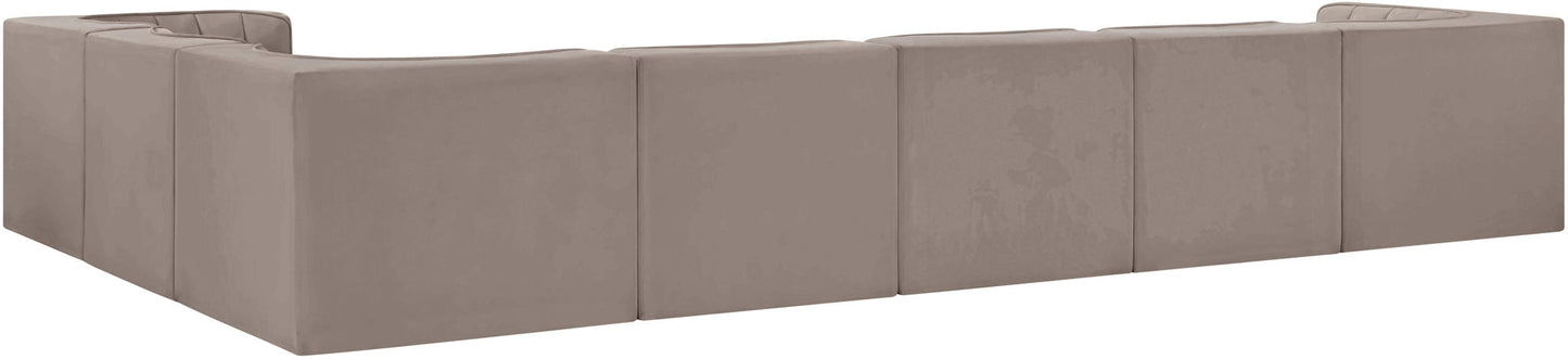 Rummi - Velvet Performance Fabric Upholstered 7 Piece Modular Sectional (With 3 Corner Chairs)