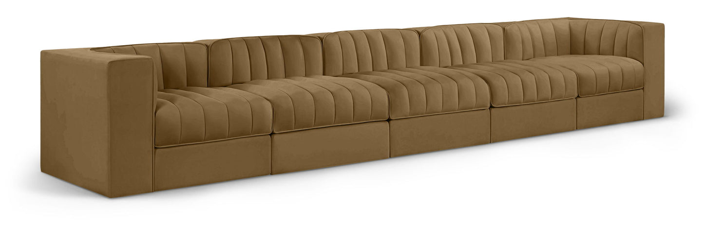 Rummi - Velvet Performance Fabric Upholstered 5 Piece Modular Sofa