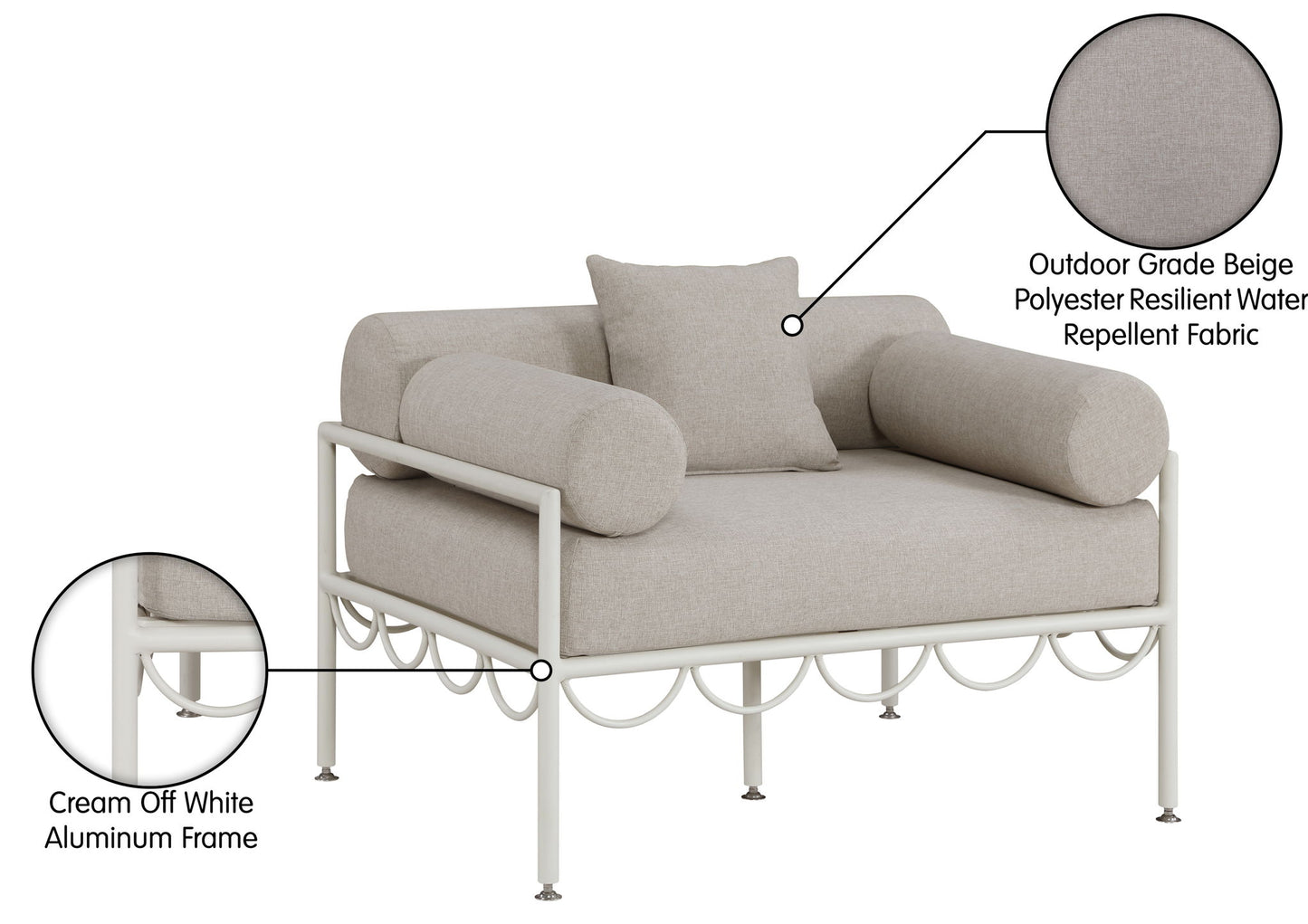 Portofino - Resilient Water Repellent Fabric Upholstered Outdoor Patio Chair