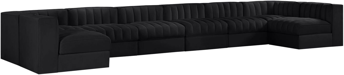 Rummi - Velvet Performance Fabric Upholstered 8 Piece Modular Sectional (With 2 Corner Chairs)