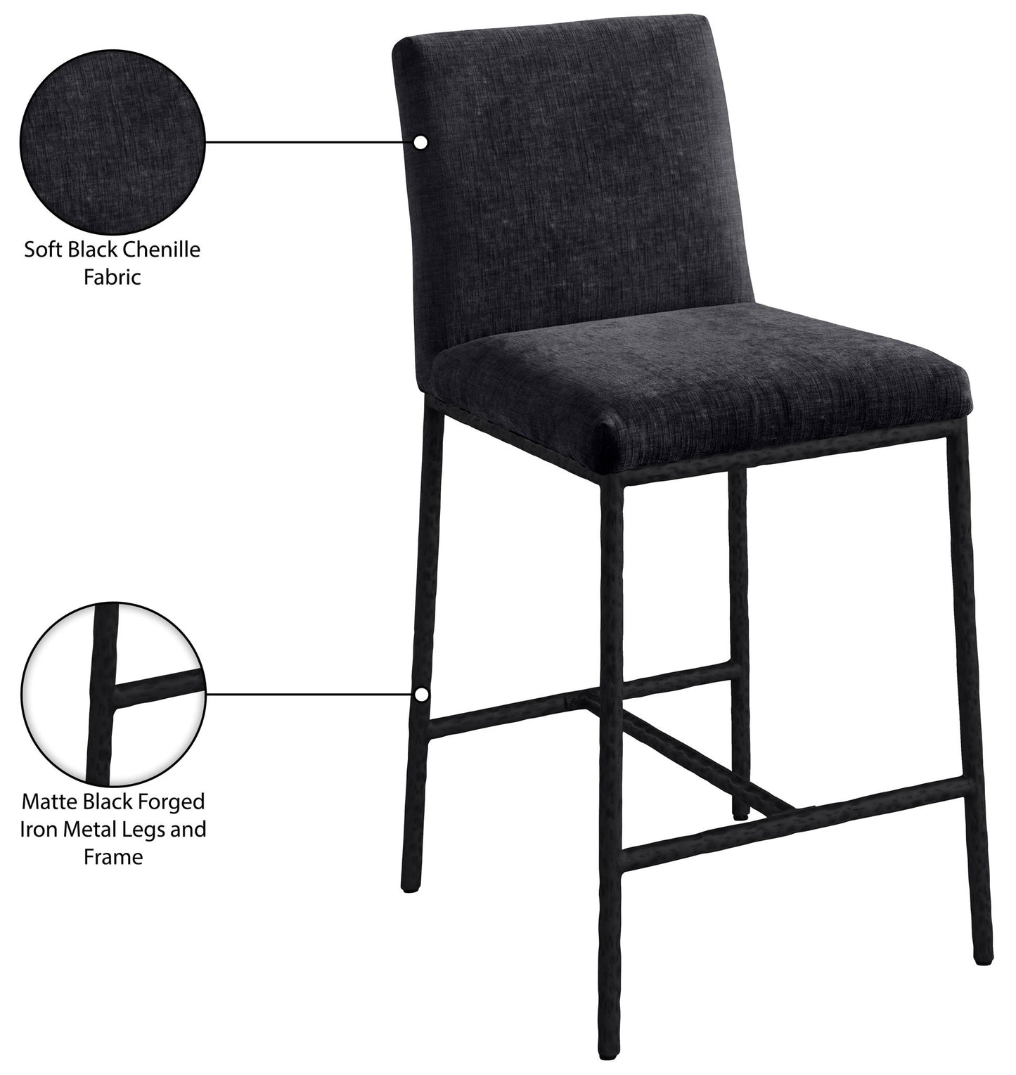 Reeves - Chenille Fabric Upholstered Counter Stool (Set of 2) - Black Base