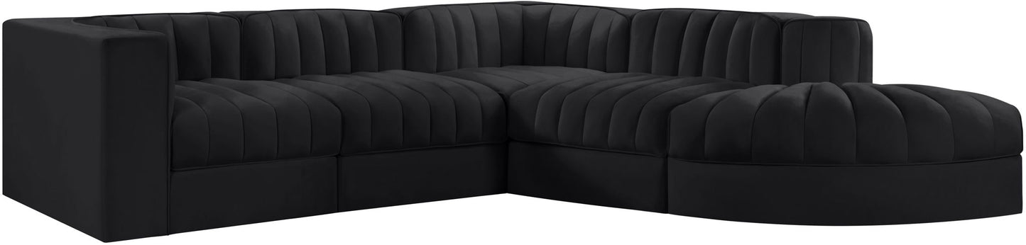 Rummi - Velvet Performance Fabric Upholstered 5 Piece Modular Sectional