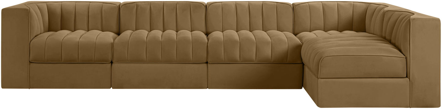 Rummi - Velvet Performance Fabric Upholstered 5 Piece Modular Sectional, L-Shaped (Right)
