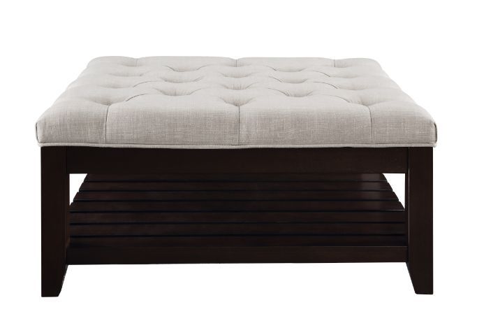 Aizen - Cocktail Ottoman - Beige Fabric & Espresso