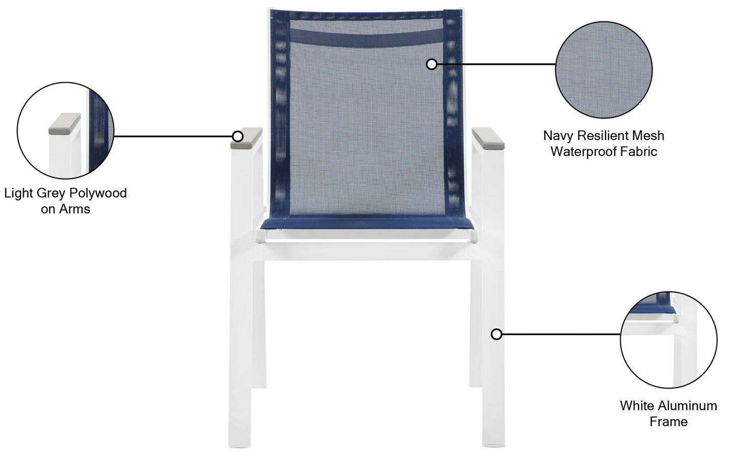 Nizuc - Outdoor Patio Dining Arm Chair With White Frame And Gray Arms (Set of 2)