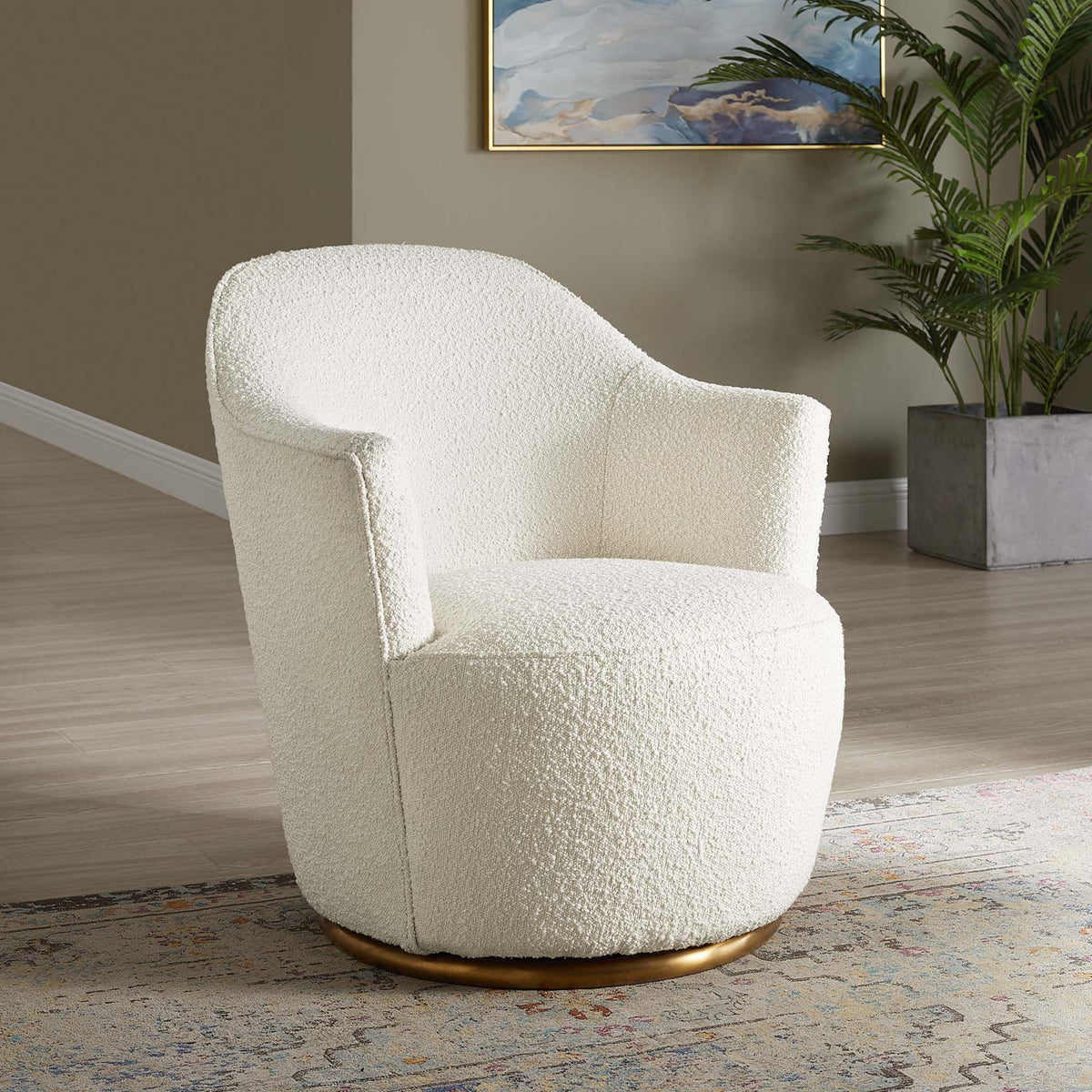 Nora Boucle Upholstered Swivel Chair - White