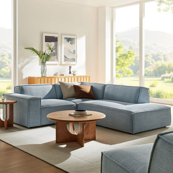 Restore 3-Piece Performance Fabric Upholstered Modular L-Shaped Sectional Sofa - Sky