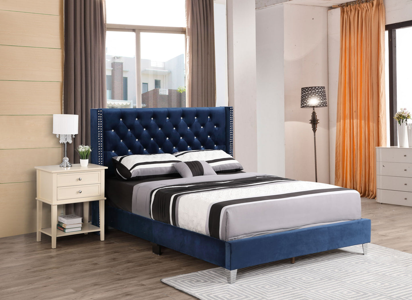 Glory Furniture - Julie - Faux Crystals Tufted Upholstered Bed