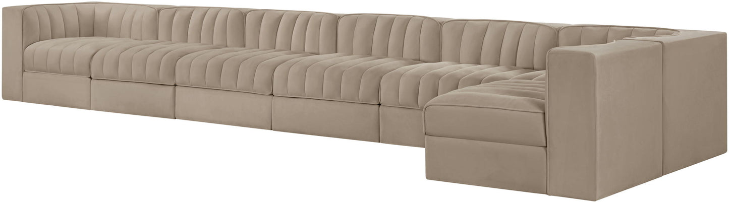 Rummi - Velvet Performance Fabric Upholstered 7 Piece Modular Sectional, L-Shaped (Right)