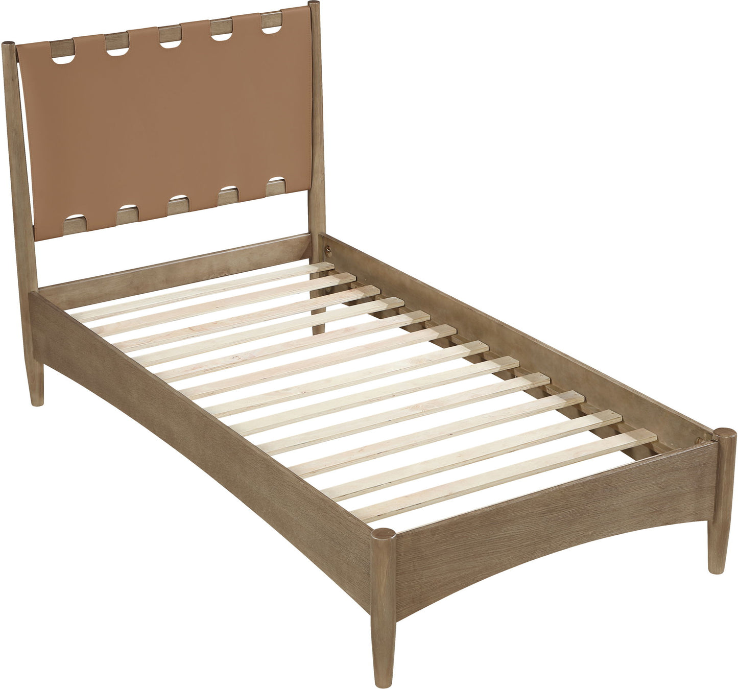 Santos - Vegan Leather Headboard And Wood Bed - Waxed Brown Frame