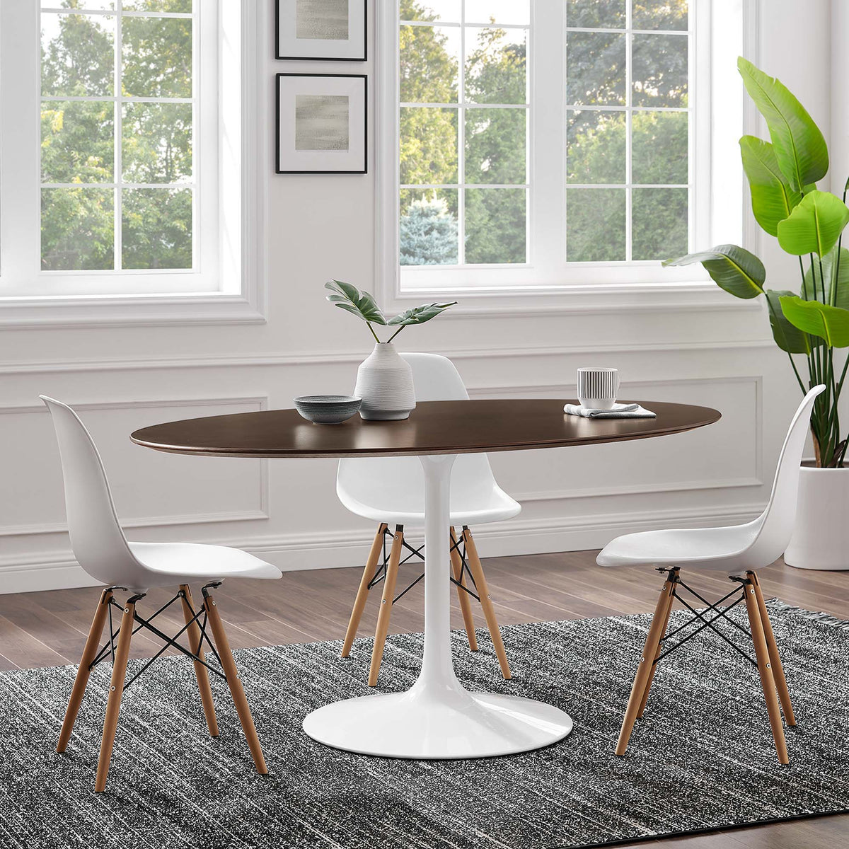 Lippa Oval Wood Dining Table - 60", White Cherry Walnut