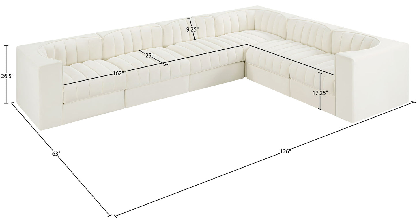 Rummi - Velvet Performance Fabric Upholstered 6 Piece Modular Sectional