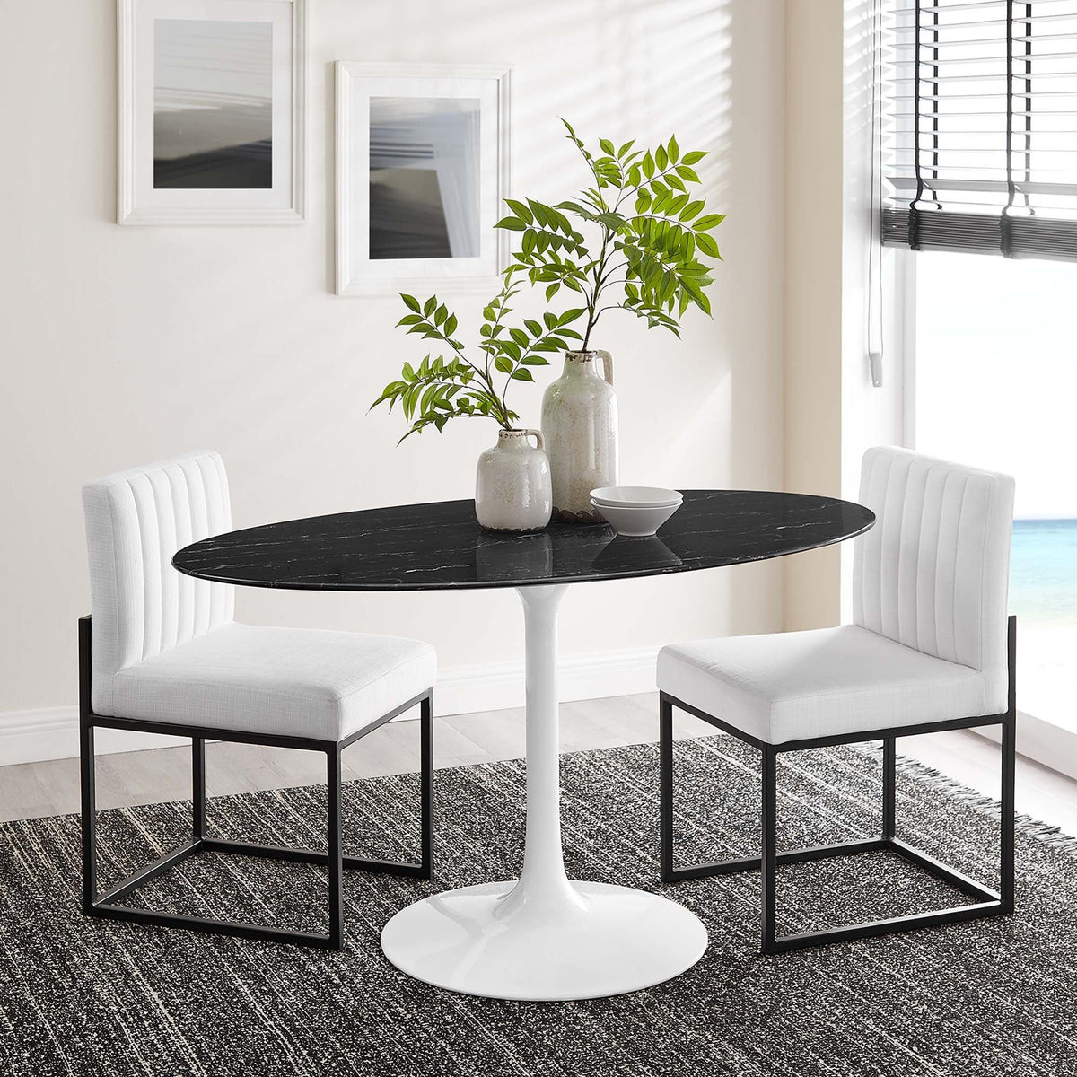 Lippa Oval Artificial Marble Dining Table - 54", White Black