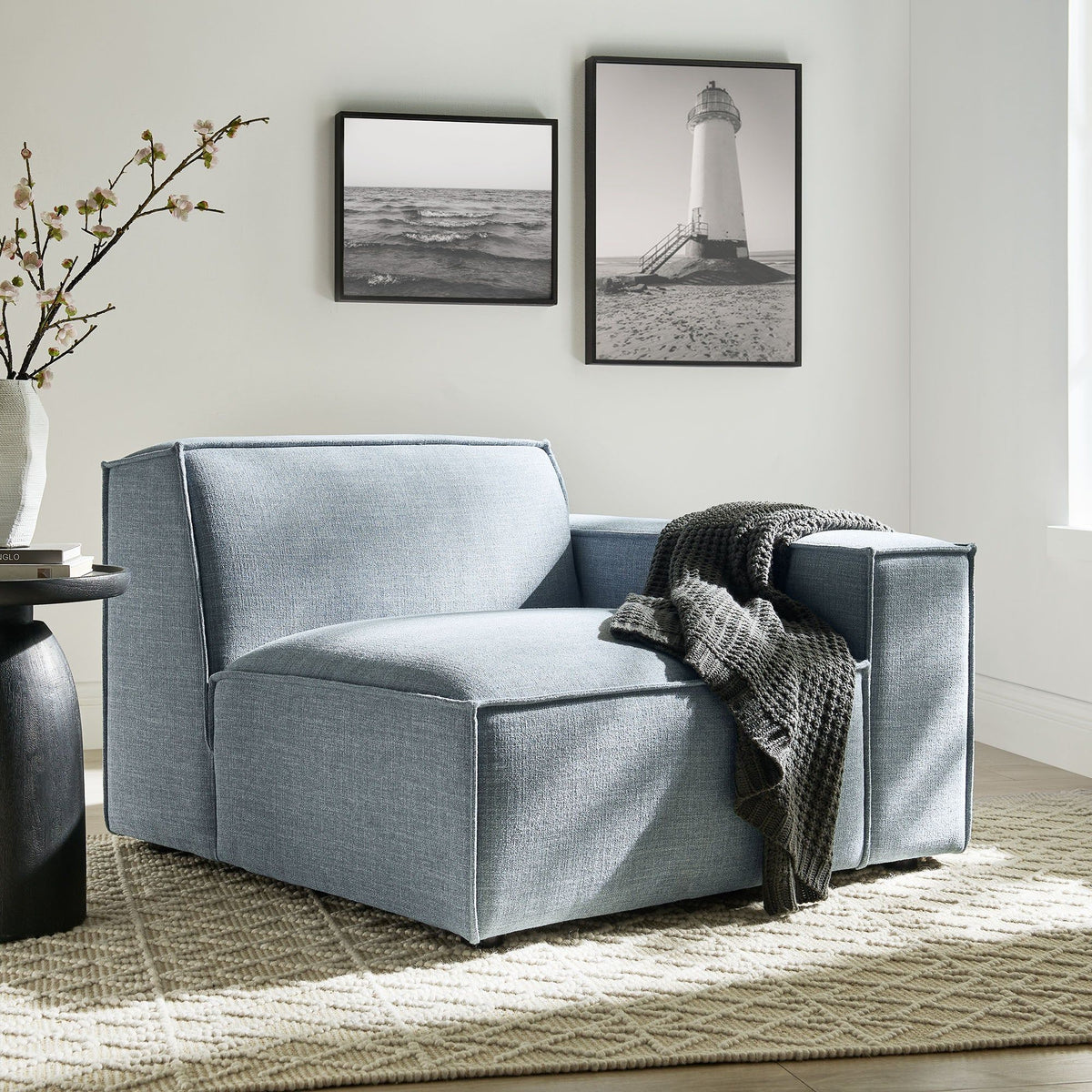 Restore Performance Fabric Upholstered Right-Facing Modular Lounge Chair - Sky