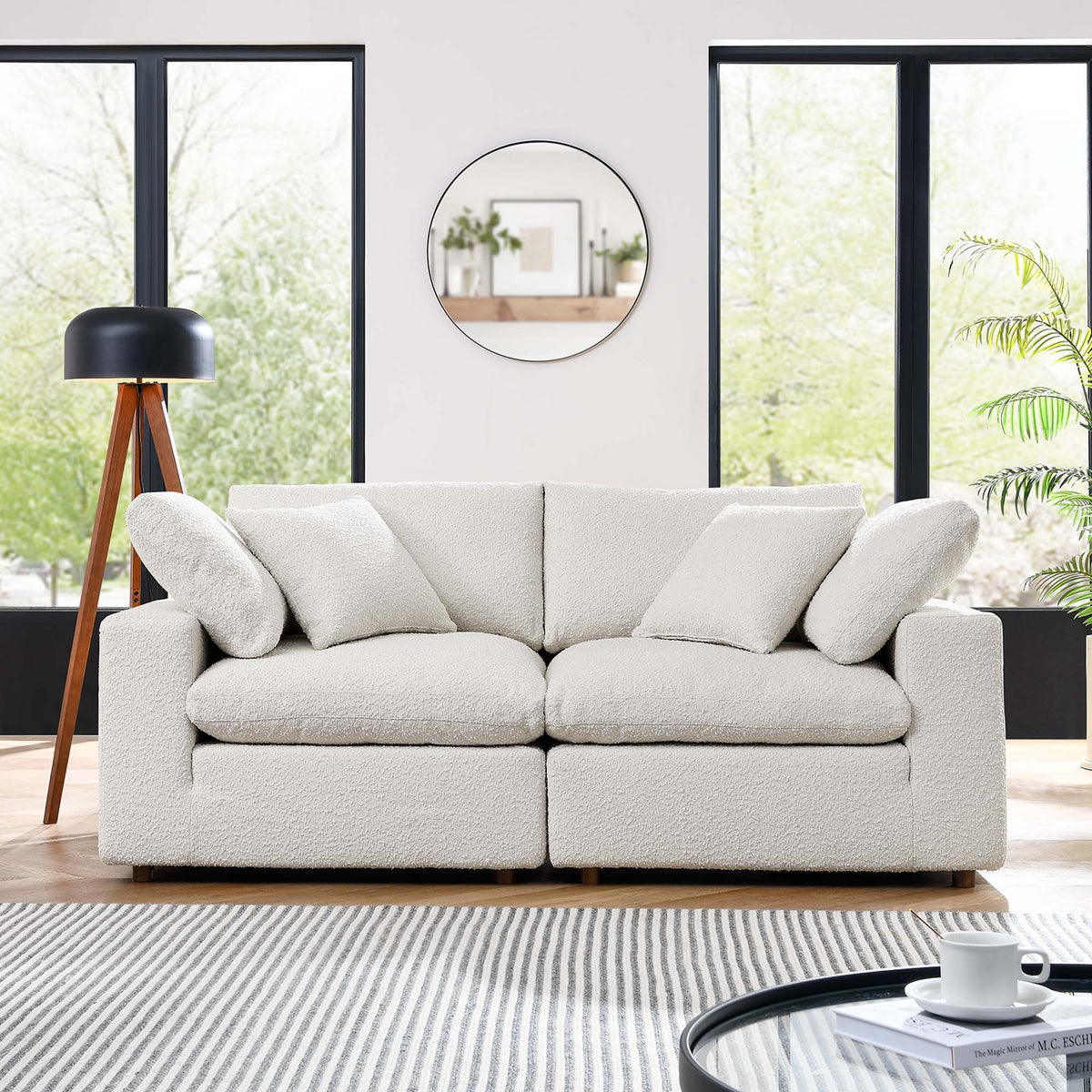Commix Down Filled Overstuffed Boucle Fabric Loveseat - Ivory
