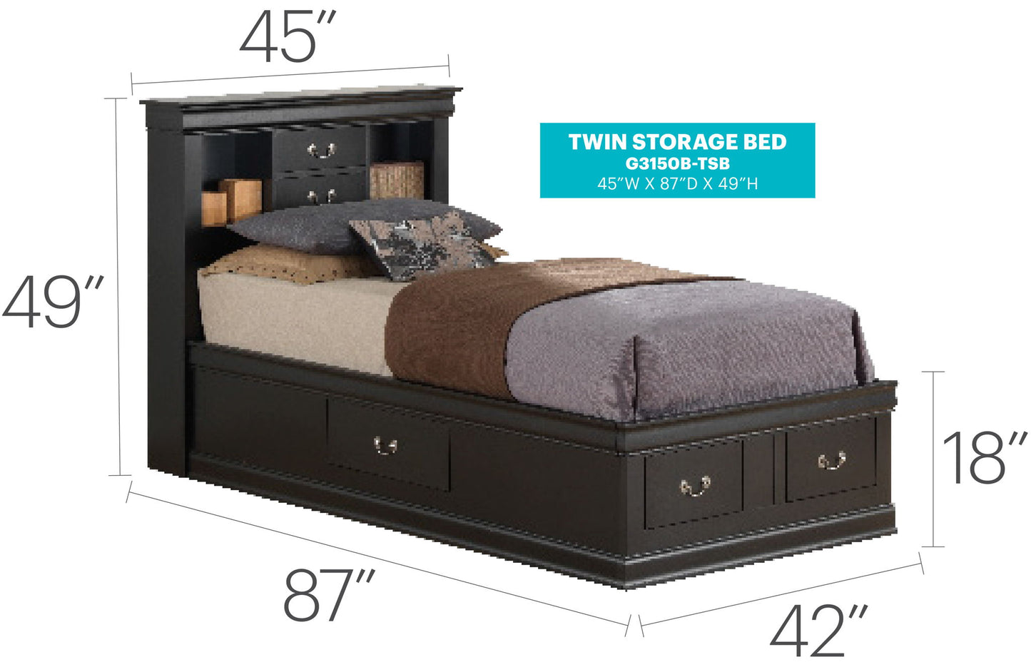 Glory Furniture - Louis Phillipe - Bookcase Storage Bed