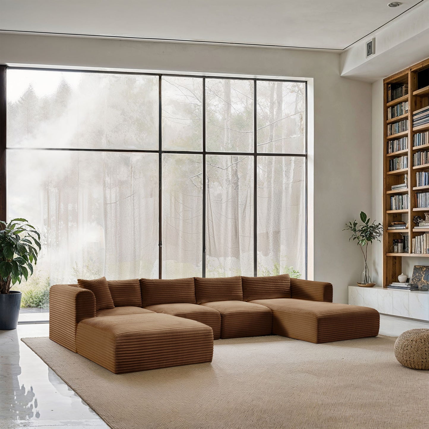 Shaggy - Fabric 5 Piece Modular Sectional With Chaise And Ottoman